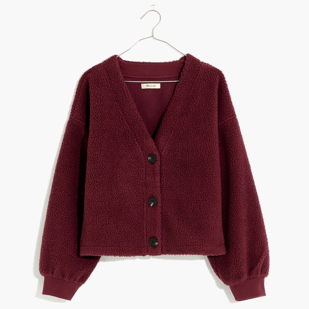 (Re)sourced Fleece Crop Cardigan in Dark Fig